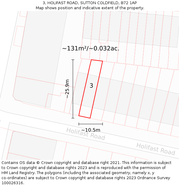 3, HOLIFAST ROAD, SUTTON COLDFIELD, B72 1AP: Plot and title map