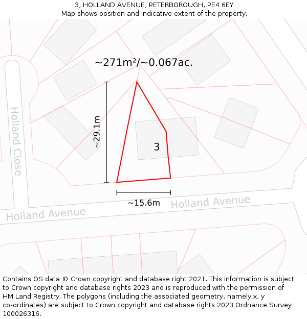 3, HOLLAND AVENUE, PETERBOROUGH, PE4 6EY: Plot and title map