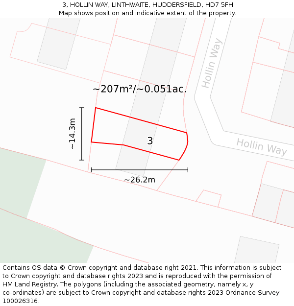 3, HOLLIN WAY, LINTHWAITE, HUDDERSFIELD, HD7 5FH: Plot and title map