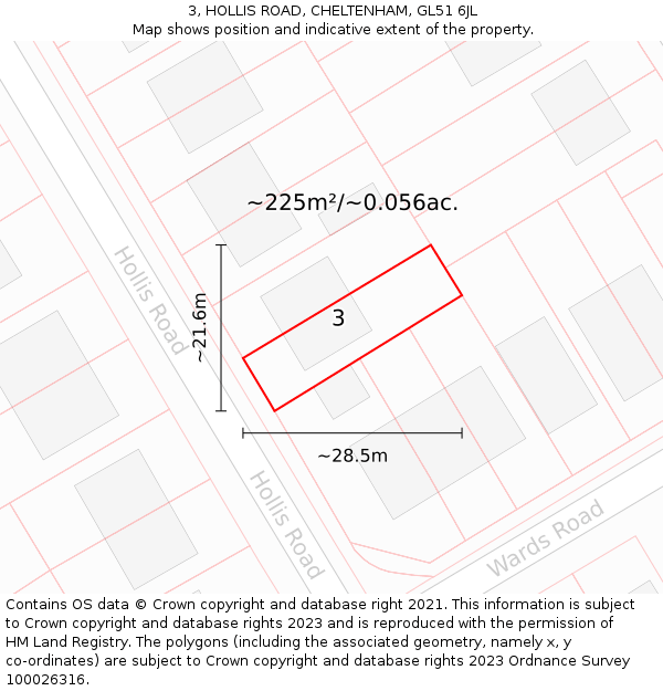3, HOLLIS ROAD, CHELTENHAM, GL51 6JL: Plot and title map