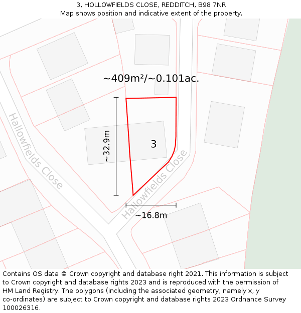 3, HOLLOWFIELDS CLOSE, REDDITCH, B98 7NR: Plot and title map