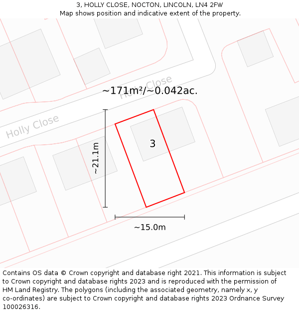 3, HOLLY CLOSE, NOCTON, LINCOLN, LN4 2FW: Plot and title map