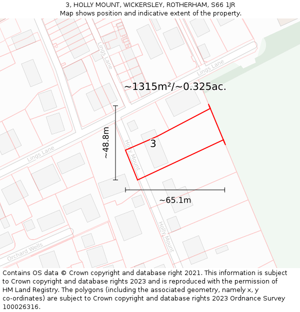3, HOLLY MOUNT, WICKERSLEY, ROTHERHAM, S66 1JR: Plot and title map
