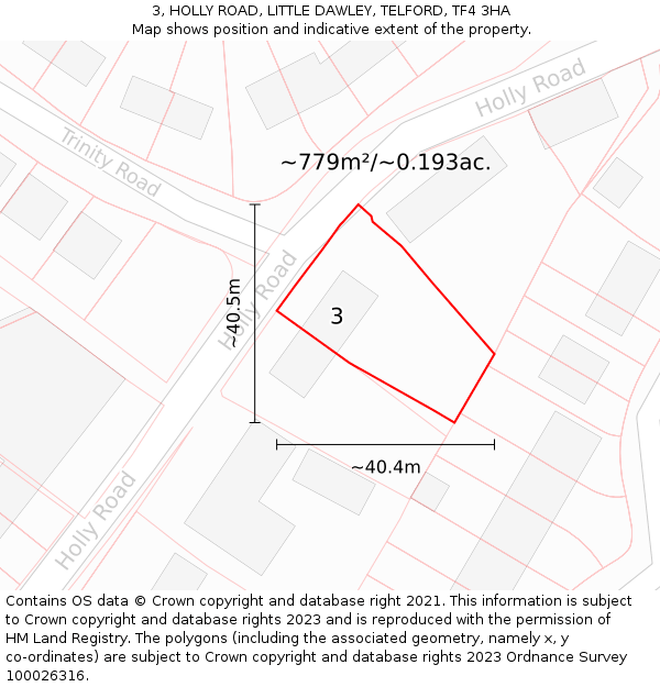 3, HOLLY ROAD, LITTLE DAWLEY, TELFORD, TF4 3HA: Plot and title map