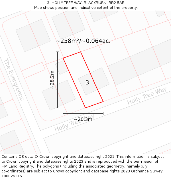 3, HOLLY TREE WAY, BLACKBURN, BB2 5AB: Plot and title map