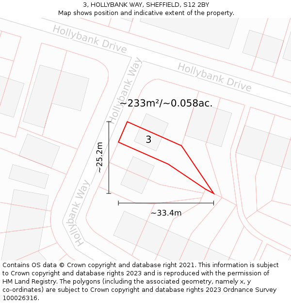 3, HOLLYBANK WAY, SHEFFIELD, S12 2BY: Plot and title map