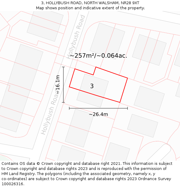 3, HOLLYBUSH ROAD, NORTH WALSHAM, NR28 9XT: Plot and title map
