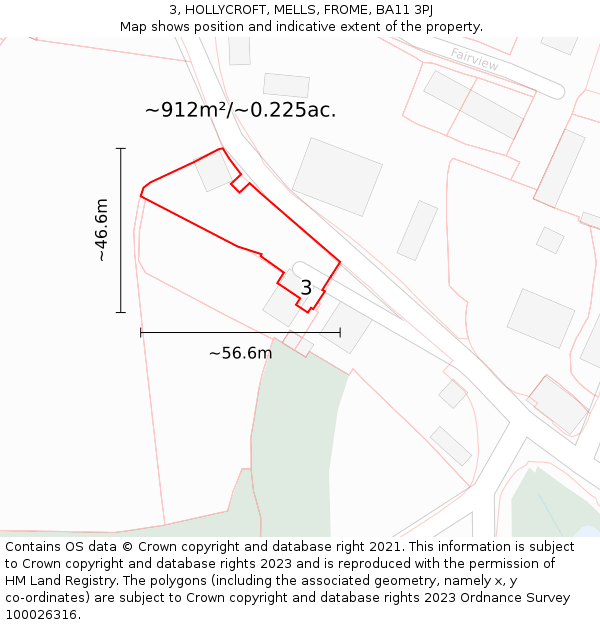 3, HOLLYCROFT, MELLS, FROME, BA11 3PJ: Plot and title map