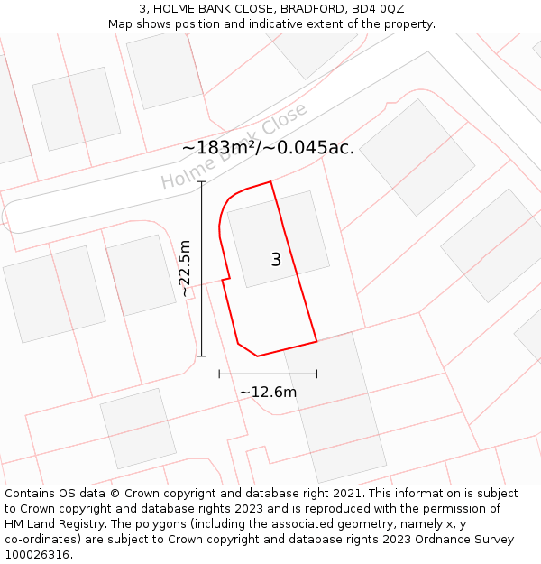 3, HOLME BANK CLOSE, BRADFORD, BD4 0QZ: Plot and title map