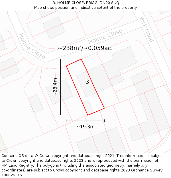 3, HOLME CLOSE, BRIGG, DN20 8UQ: Plot and title map