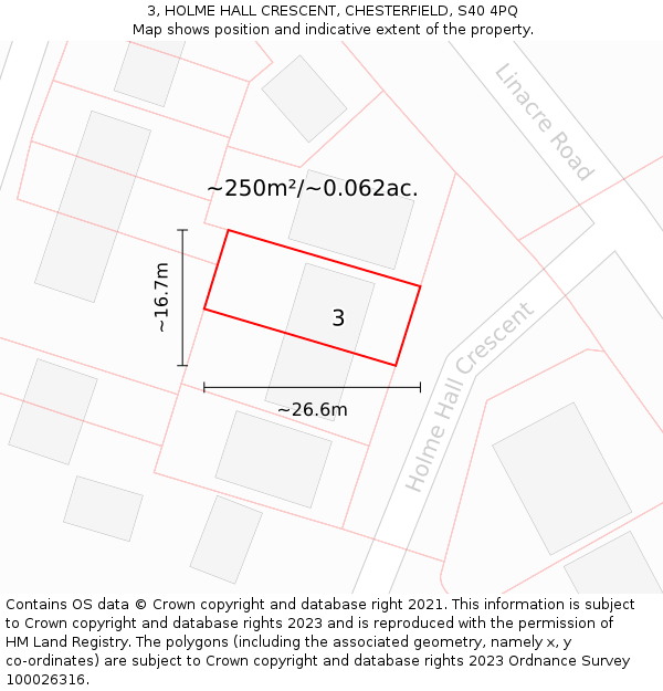 3, HOLME HALL CRESCENT, CHESTERFIELD, S40 4PQ: Plot and title map