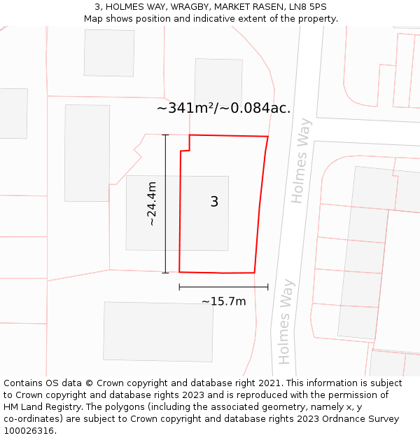 3, HOLMES WAY, WRAGBY, MARKET RASEN, LN8 5PS: Plot and title map