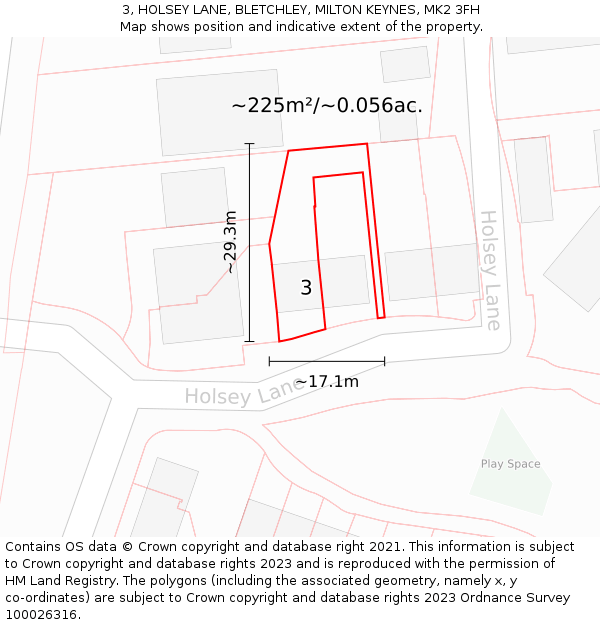 3, HOLSEY LANE, BLETCHLEY, MILTON KEYNES, MK2 3FH: Plot and title map