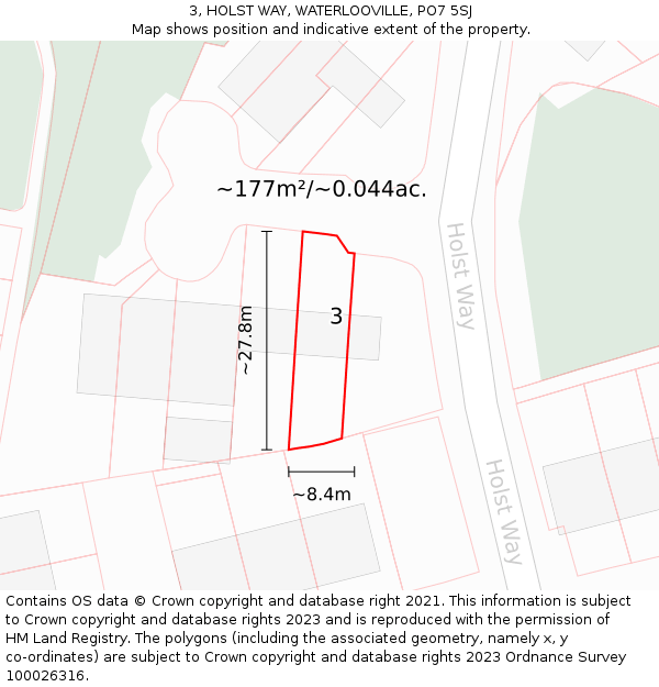 3, HOLST WAY, WATERLOOVILLE, PO7 5SJ: Plot and title map