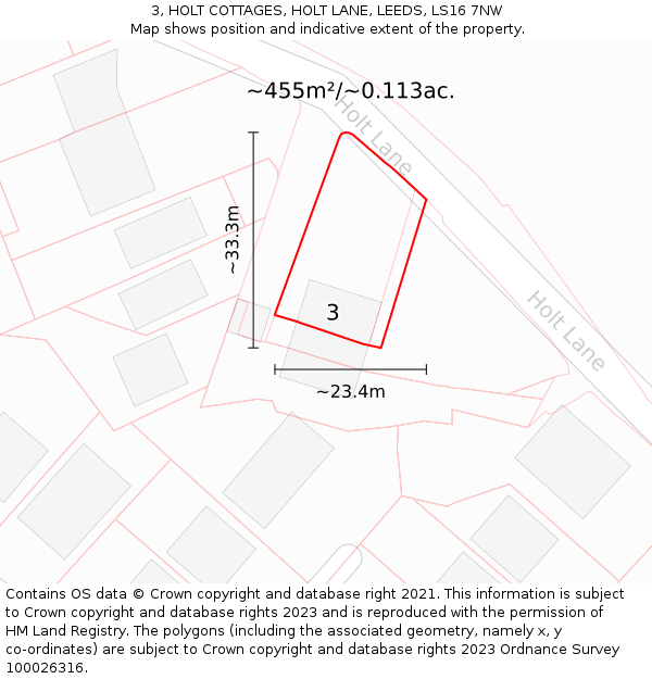 3, HOLT COTTAGES, HOLT LANE, LEEDS, LS16 7NW: Plot and title map
