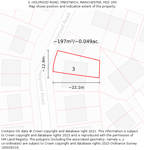 3, HOLYROOD ROAD, PRESTWICH, MANCHESTER, M25 1PD: Plot and title map