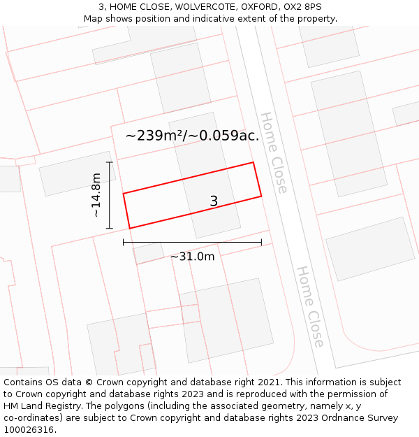 3, HOME CLOSE, WOLVERCOTE, OXFORD, OX2 8PS: Plot and title map