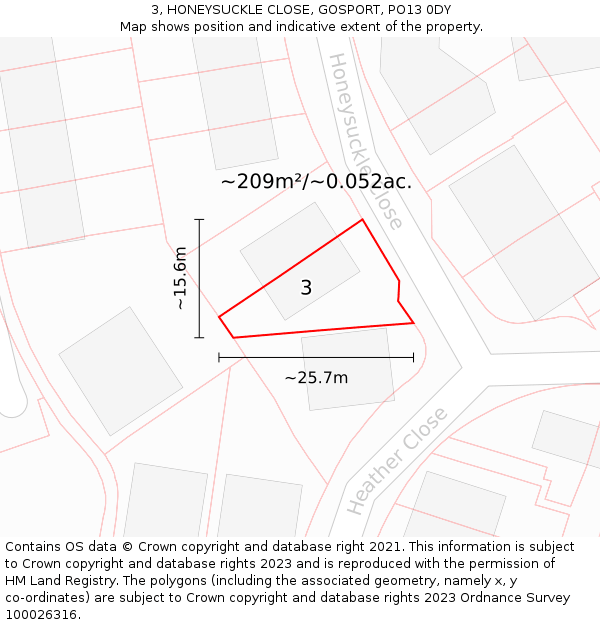 3, HONEYSUCKLE CLOSE, GOSPORT, PO13 0DY: Plot and title map