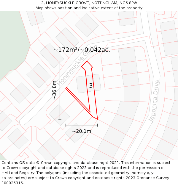 3, HONEYSUCKLE GROVE, NOTTINGHAM, NG6 8PW: Plot and title map
