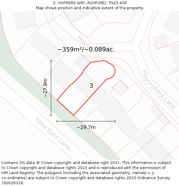 3, HOPPERS WAY, ASHFORD, TN23 4GP: Plot and title map