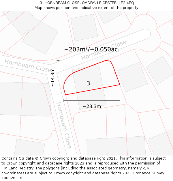 3, HORNBEAM CLOSE, OADBY, LEICESTER, LE2 4EQ: Plot and title map