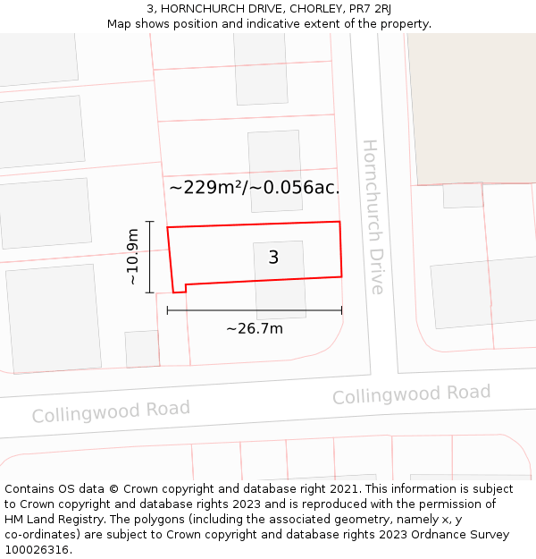 3, HORNCHURCH DRIVE, CHORLEY, PR7 2RJ: Plot and title map