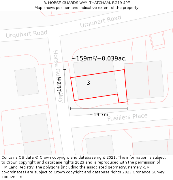 3, HORSE GUARDS WAY, THATCHAM, RG19 4PE: Plot and title map