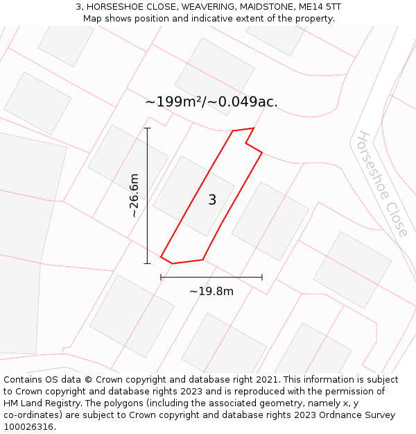 3, HORSESHOE CLOSE, WEAVERING, MAIDSTONE, ME14 5TT: Plot and title map