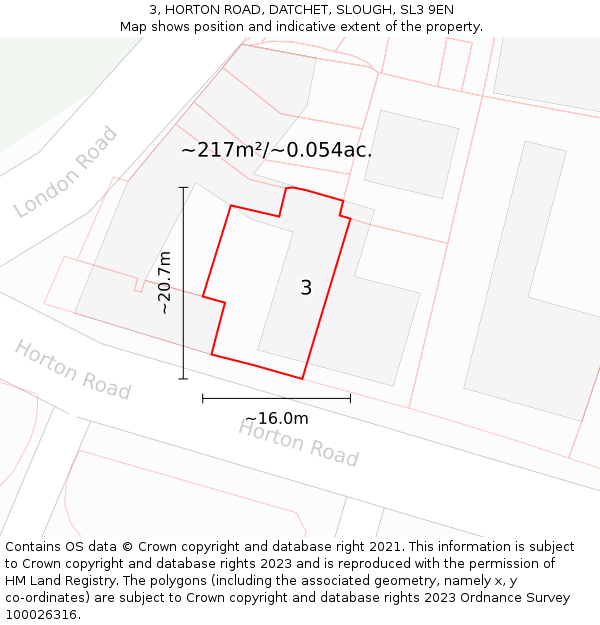 3, HORTON ROAD, DATCHET, SLOUGH, SL3 9EN: Plot and title map