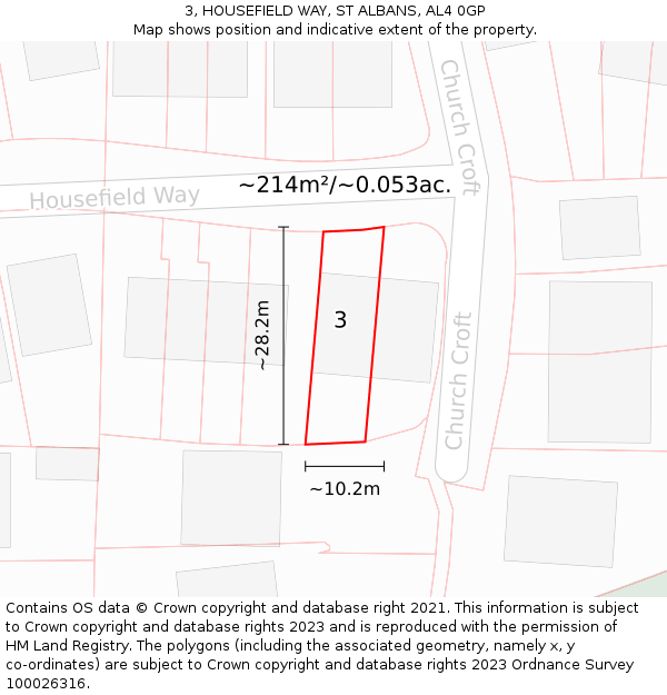 3, HOUSEFIELD WAY, ST ALBANS, AL4 0GP: Plot and title map