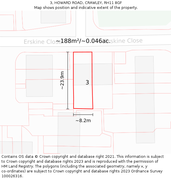 3, HOWARD ROAD, CRAWLEY, RH11 8GF: Plot and title map