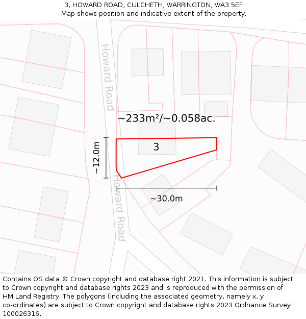 3, HOWARD ROAD, CULCHETH, WARRINGTON, WA3 5EF: Plot and title map