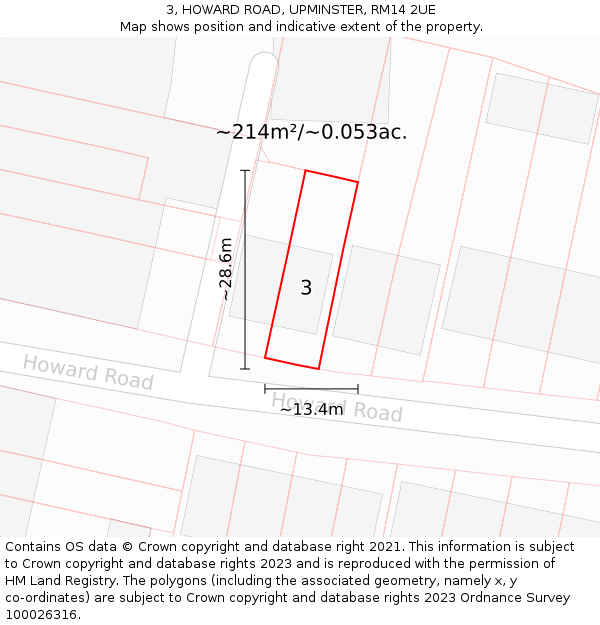 3, HOWARD ROAD, UPMINSTER, RM14 2UE: Plot and title map
