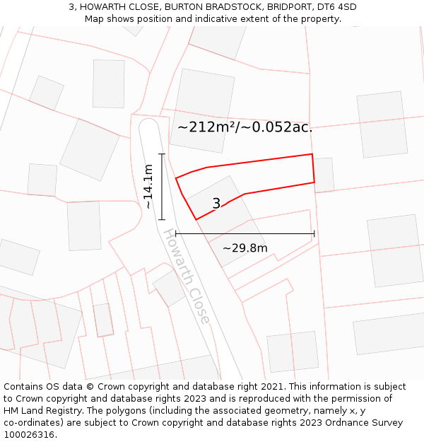 3, HOWARTH CLOSE, BURTON BRADSTOCK, BRIDPORT, DT6 4SD: Plot and title map