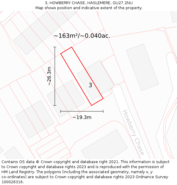3, HOWBERRY CHASE, HASLEMERE, GU27 2NU: Plot and title map