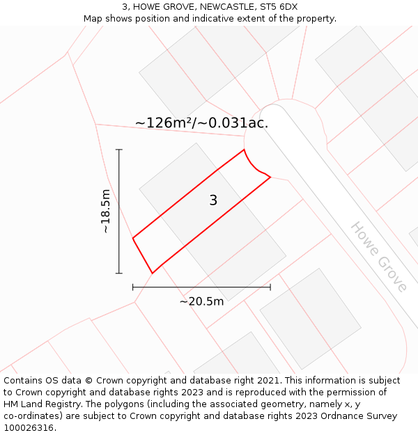 3, HOWE GROVE, NEWCASTLE, ST5 6DX: Plot and title map