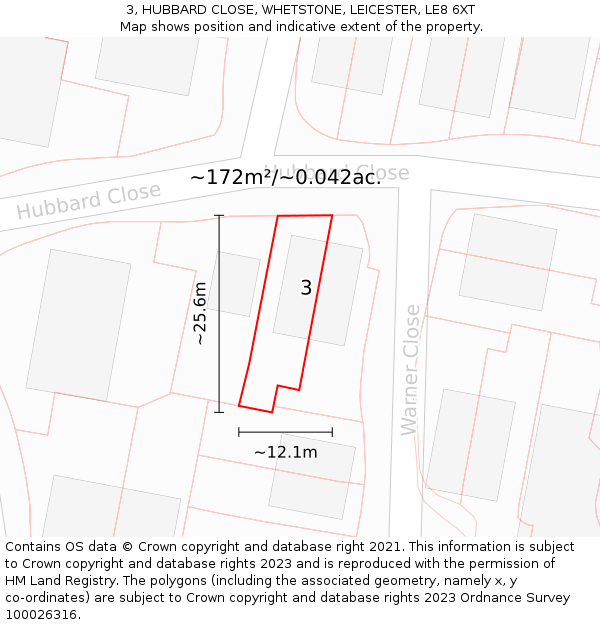 3, HUBBARD CLOSE, WHETSTONE, LEICESTER, LE8 6XT: Plot and title map