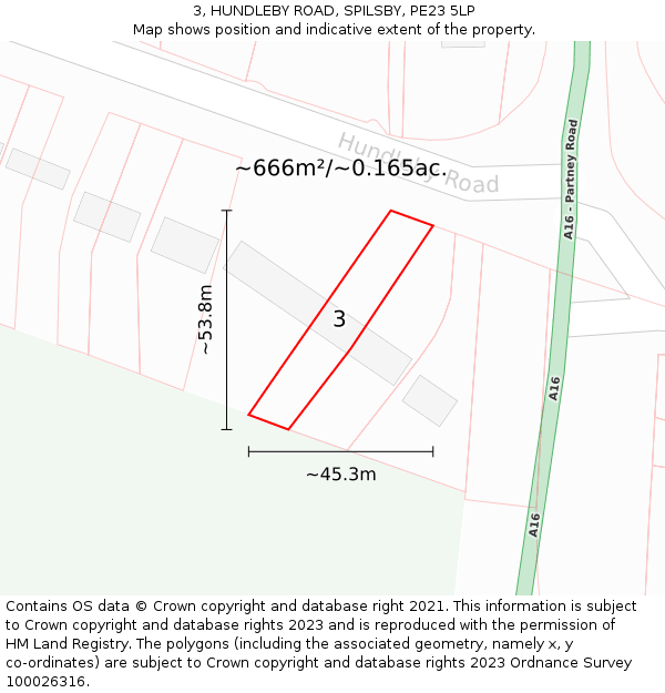 3, HUNDLEBY ROAD, SPILSBY, PE23 5LP: Plot and title map