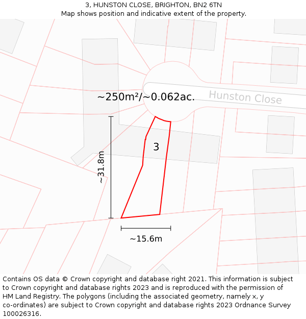 3, HUNSTON CLOSE, BRIGHTON, BN2 6TN: Plot and title map