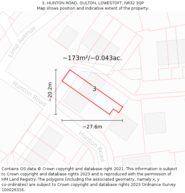 3, HUNTON ROAD, OULTON, LOWESTOFT, NR32 3QP: Plot and title map