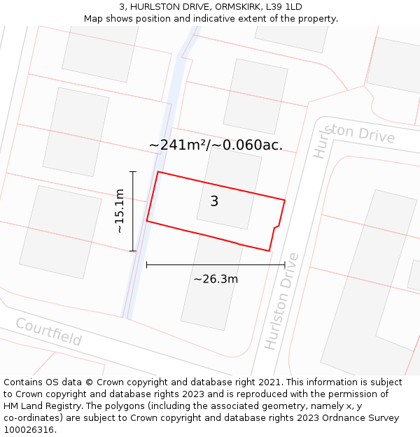 3, HURLSTON DRIVE, ORMSKIRK, L39 1LD: Plot and title map