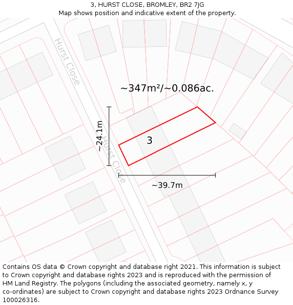 3, HURST CLOSE, BROMLEY, BR2 7JG: Plot and title map
