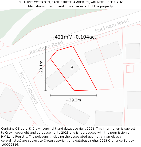 3, HURST COTTAGES, EAST STREET, AMBERLEY, ARUNDEL, BN18 9NP: Plot and title map