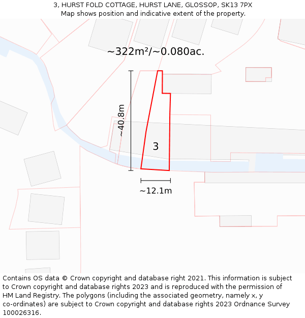 3, HURST FOLD COTTAGE, HURST LANE, GLOSSOP, SK13 7PX: Plot and title map