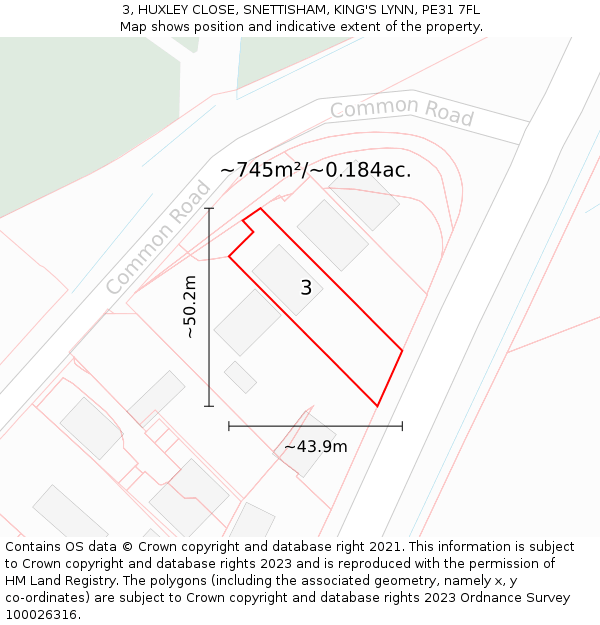 3, HUXLEY CLOSE, SNETTISHAM, KING'S LYNN, PE31 7FL: Plot and title map
