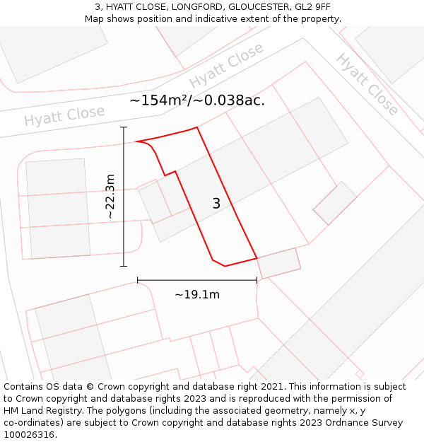3, HYATT CLOSE, LONGFORD, GLOUCESTER, GL2 9FF: Plot and title map