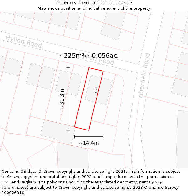 3, HYLION ROAD, LEICESTER, LE2 6GP: Plot and title map