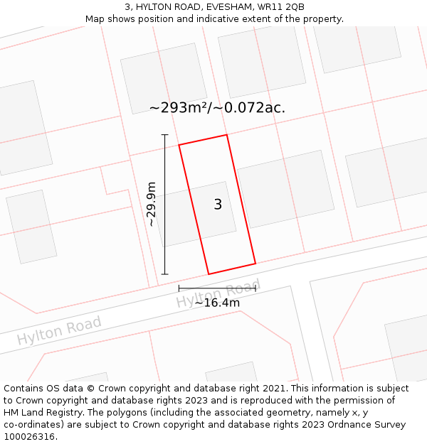 3, HYLTON ROAD, EVESHAM, WR11 2QB: Plot and title map