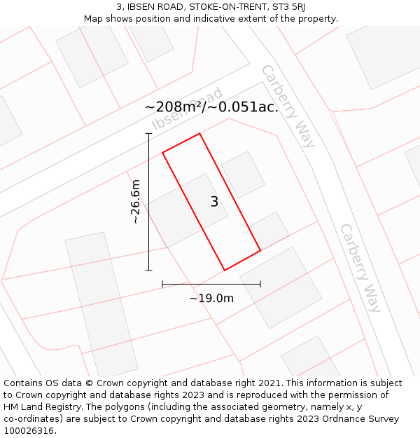 3, IBSEN ROAD, STOKE-ON-TRENT, ST3 5RJ: Plot and title map