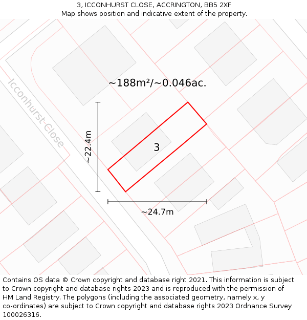 3, ICCONHURST CLOSE, ACCRINGTON, BB5 2XF: Plot and title map